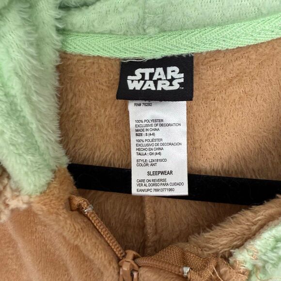 Star Wars Adult Small Grogu One Piece Pajama Zip Up Hooded - Picture 3 of 8